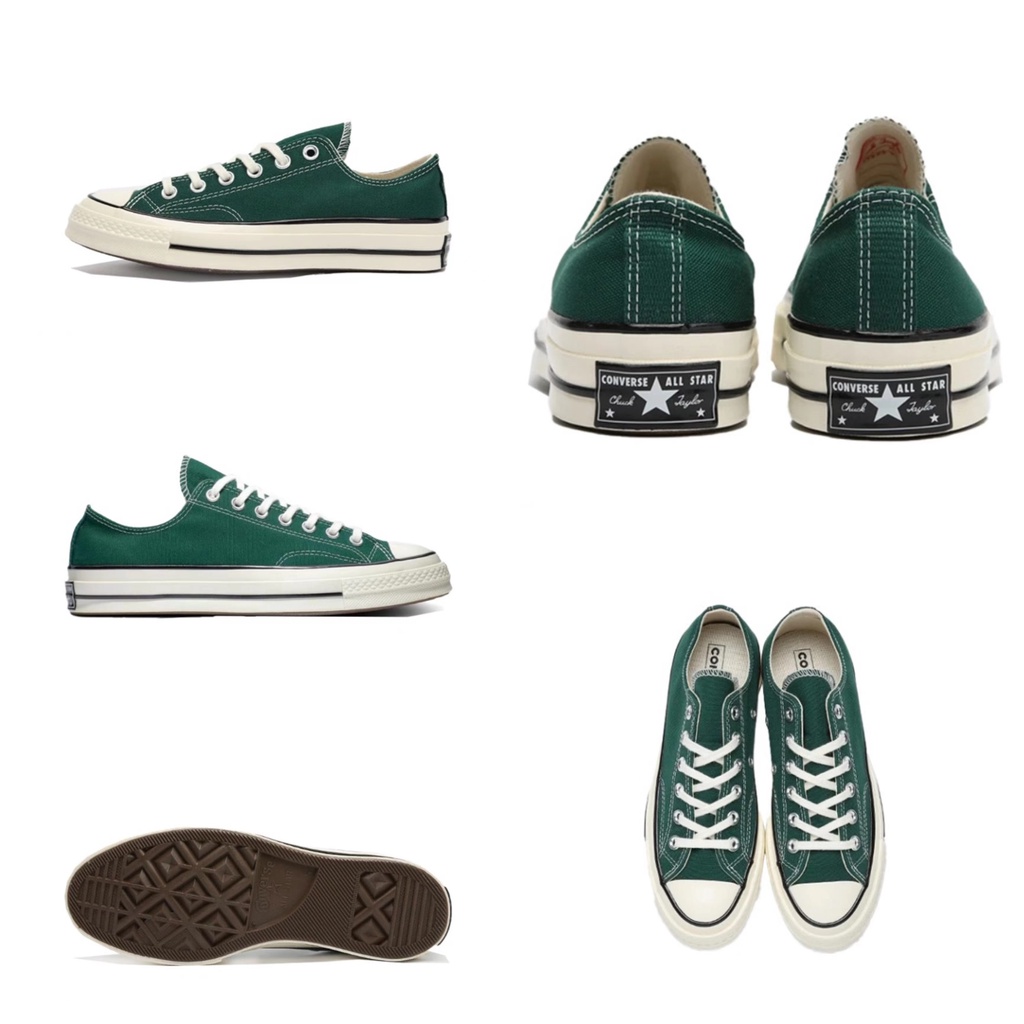 CONVERSE สนทนา 1970ส รองเท้าผ้าใบสีเขียวเข้ม รองเท้าผ้าใบหัวครีม รองเท้ายาง รองเท้าผู้ชาย รองเท้าผู้หญิง