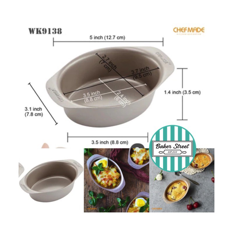 พิมพ์ CHEFMADE รหัส WK9138 พิมพ์มินิชีสเค้กวงรี เคลือบเทฟลอนสีทอง