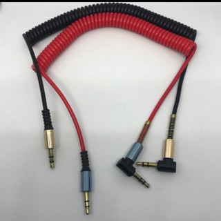 สายAUX Audio stereo สายAUX3.5mm สายสปริงยึด หัวงอมีความยาว1เมตร