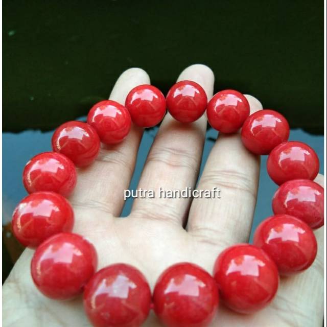 MERAH 16MM ของแท้สีแดง CORAL BRACELET / MARJAN STONE BRACELET / CORAL STONE BRACELET / MENS / Womens