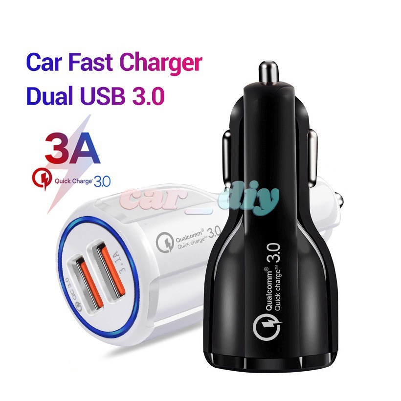 อะแดปเตอร์ชาร์จโทรศัพท์มือถือ 3.0 USB 3.0 2 พอร์ต ชาร์จเร็ว สําหรับรถยนต์