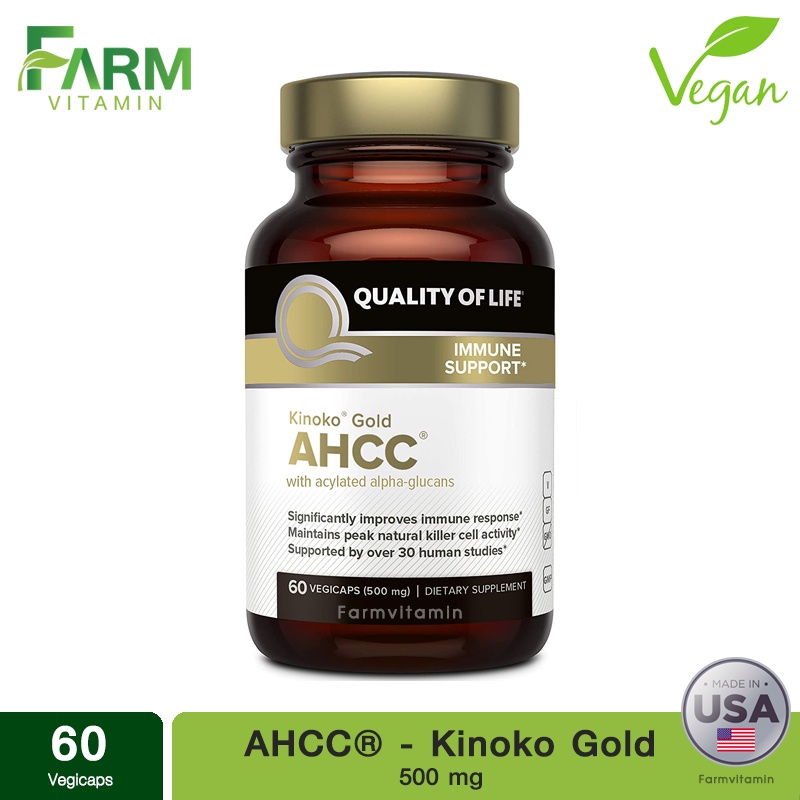 พร้อมส่งจากไทย Quality of Life Labs, AHCC - Kinoko Gold 500 mg 60 Veggie Capsules