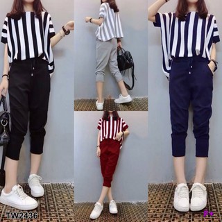 ชุดเซทเสื้อแขนสั้นลายริ้ว