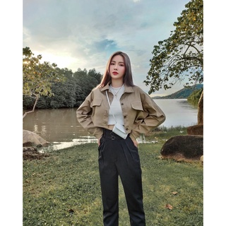 BEIGE CROP CAMPING JACKET SET (TOP+PANTS+JACKET)