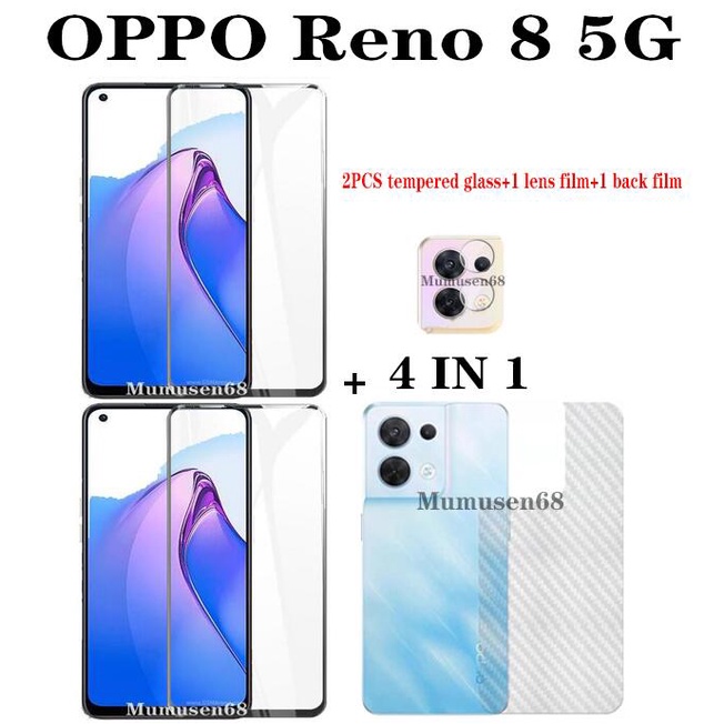 4 in 1 ฟิล์มกระจกนิรภัยสําหรับ OPPO Reno8 /8 Z/ 8 Pro 5G เต็มหน้าจอ Reno7 Z 5G/6z/Reno5 5G ฟิล์มนิรภัย 2 ชั้นฟิล์มนิรภัย + ฟิล์มด้านหลัง + ฟิล์มเลนส์
