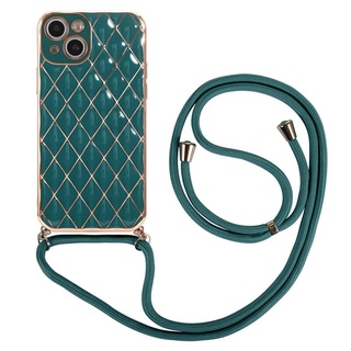 เคสโทรศัพท์ 2022 New Handphone Case Samsung Galaxy S21 Ultra S21+ Plus 5G Casing Fashion Lambskin Plating TPU Softcase with Long Lanyard Neck Strap Shockproof Cover