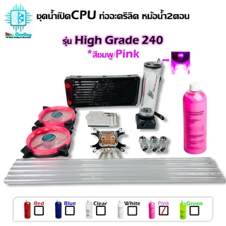 ชุดน้ำCPUระบบเปิด ท่ออะคริลิค ครบชุด สีชมพู CPU Water Cooling Open Loop Set PETG Tube Pink