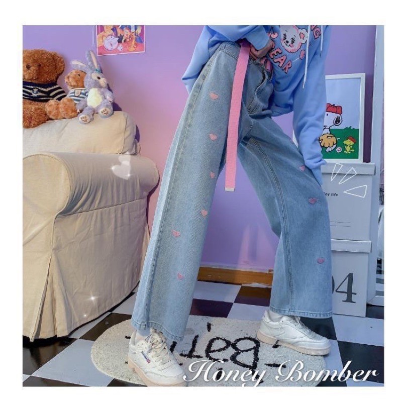 Sweet กางเกงยีนส์งานปักรูปหัวใจ 💕(สีชมพู) 💕ทรงกระบอกขายาว น่ารักสดใส 13-8 - รูปที่ 6