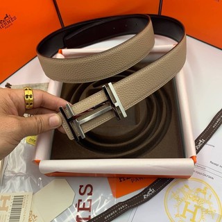 เข็มขัดหนัง Hermes Box set มาใหม่ สายสีเทา/สายน้ำตาล  มีหัวให้เลือกหลายแบบ