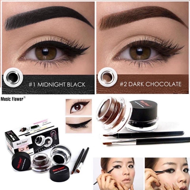 เจลเขียนคิ้ว Music Flower Eyeliner Gel เขียนคิ้ว + อายไลเนอร์ 2 ตลับ กันน้ำ 24 ชม เจลคิ้ว ติดทนนาน เ