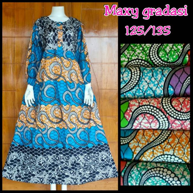 Jumbo MAXY LONGDRESS - เสื้อเชิ้ตลําลอง motif ไล่ระดับสี เดรส busui ที่ร่วมสมัย แขนยาว ระบายร่ม