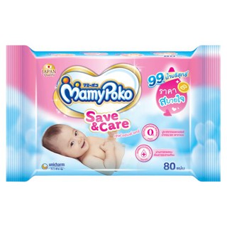 Mamypoko Baby Wipe มามี่โพโค ไวพส์ ผ้านุ่มชุ่มชื่น  รุ่น เซฟแอนด์แคร์ (ทิชชู่เปียก) แพ็คละ 80 ชิ้น