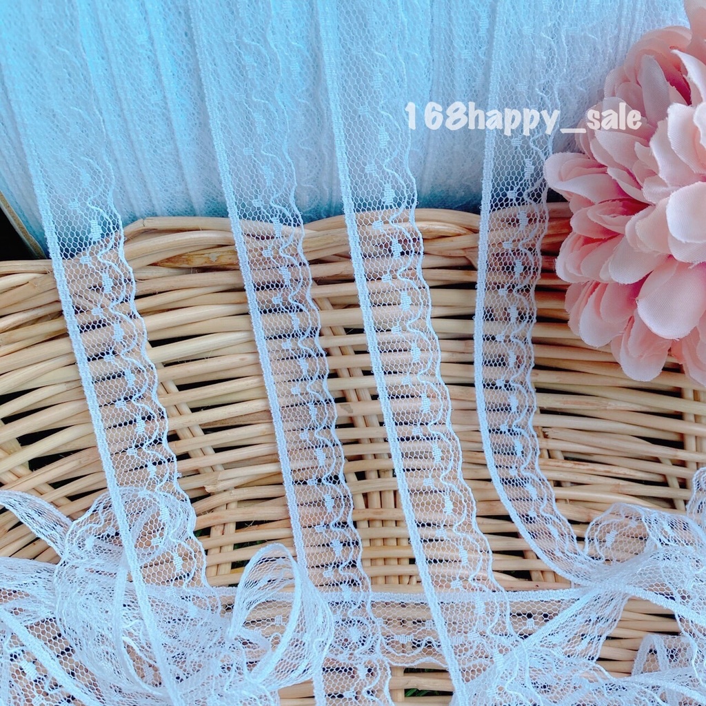 ผ้าลูกไม้ ริบบิ้นลูกไม้ ลูกไม้ตกแต่ง สีขาว กว้าง 2 ซม. A65