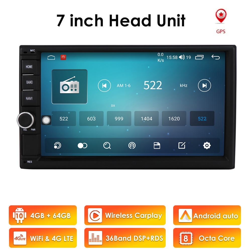 7" Android 10.0 Octa Core 4G RAM 64G ROM Universal Double 2 Din for Nissan Car Audio Stereo GPS Navigation Radio Ca