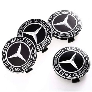 ฝาครอบดุมล้อ BENZ เบนซ์ ดาว 75mm. พื้นสีดำ