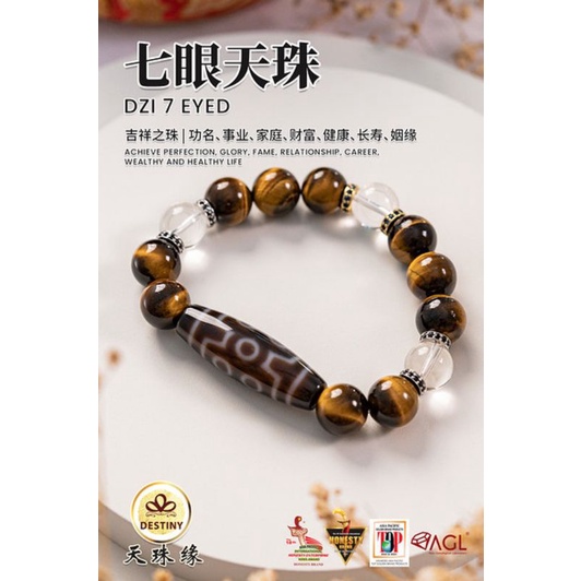 DZI DESTINY DZI Bead Edge Seven Eyes Dzi Series Good Luck Focus • Execute Decision • Wealth Guardian