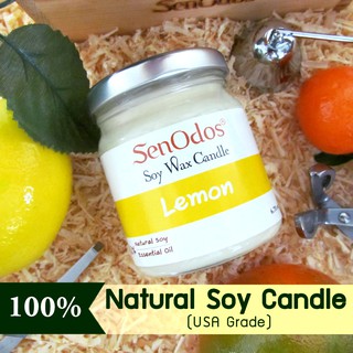 SenOdos เทียนหอม กลิ่นเลมอน Lemon Soy Candle เทียนอโรม่า กลิ่นหอมช่วยผ่อนคลาย ไร้เขม่าควันดำ ปลอดภัย ไร้สารเคมี 190 g.