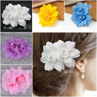 ดอกไม้พินประดับผม อุปกรณ์แต่งผมเจ้าสาว ประดับผมออกงาน Womens Hair White Flower Clip Pins Accessory Bridal Wedding Party