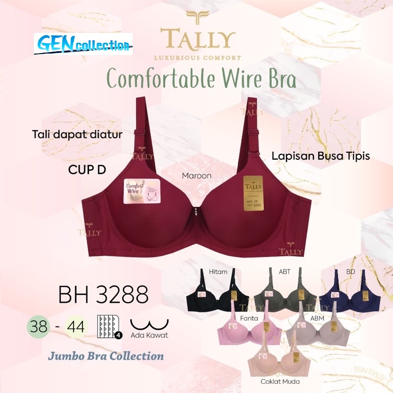 Tally 38 40 42 BH ขนาดใหญ่ BH ถ้วย D BH ไม่มีลวดโฟมบาง BH Hook 4 BH ขนาด 38 40 42 BH Tally 3288 Bra 