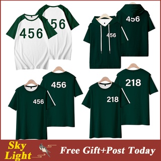 456 เสื้อยืดเสื้อกีฬาเสื้อท็อปพิมพ์ลายปลาหมึกสไตล์เกาหลีพลัสไซซ์สําหรับผู้ชายผู้หญิง