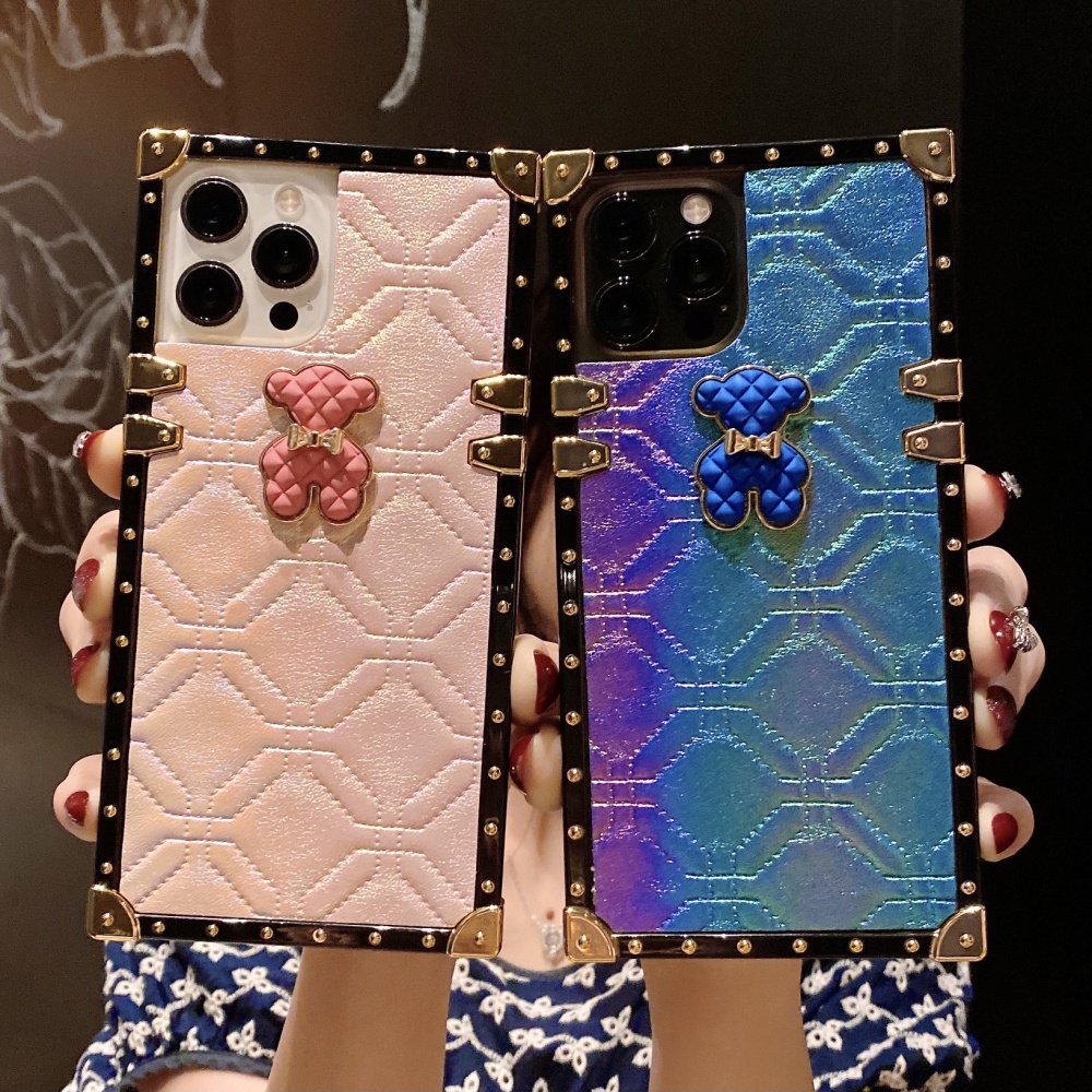 สําหรับ iPhone 16 15 14 13 12 pro max iPhone16 iPhone15 PLUS Klein Blue Violent Bear Square soft shell cover เคสโทรศัพท์ปลอก