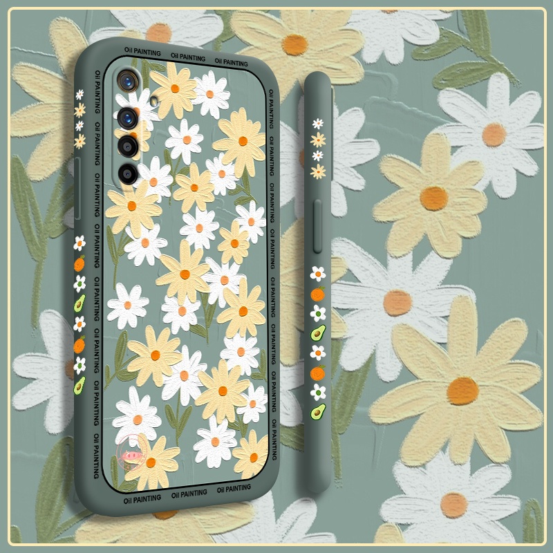สำหรับ OPPO Realme X X Lite XT X2 X2 Pro X3 X3 Super Zoom เคสโทรศัพท์น่ารักการ์ตูนดอกไม้สีส้มอะโวคาโดกันกระแทกฝาหลังแบบนุ่มซิลิโคนเหลวด้านข้างรูปแบบกล้อง Full เลนส์ตัวป้องกันด้านข้าง