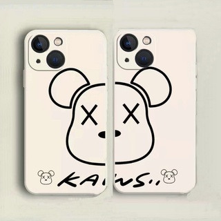 For IPhone 13 12 11 Pro Max Mini X Xs Xr 6 6s 7 8 Plus ProMax 6+ 6s+ 7+ 8+ Xsmax 13Promax 12Promax 11Promax Couple Cute Cartoon Kaws Simple Line Bear Silicon Shockproof Soft Phone Case straight edge Full Back Cover MDD 07