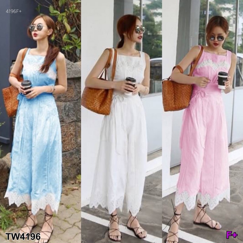TW4196 จั้มสูท ขายาว แขนกุด ช่วงตัวตกแต่งลูกไม้ สอบถามก่อนสั่งซื้อ jumpsuit889