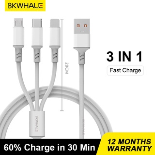 Bkwhale 3 in 1 สายชาร์จเร็ว สายชาร์จ micro usb + type c ชาร์จเร็ว สําหรับโทรศัพท์ทุกรุ่น รองรับการซิงค์ข้อมูล