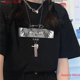 Appes Store 2021 เสื้อยืด∋∈Hot Anime Jujutsu Kaisen ผู้หญิง Tshirt Tops Harajuku ฤดูร้อน Graphic Tees แฟชั่น Gojo Sator