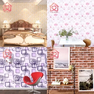 💋พร้อมส่ง wallpaper 45 ซม. x 10 เมตร วอลเปเปอร์ สติ๊กเกอร์ติดผนัง มีกาวในตัว ติดเองได้
