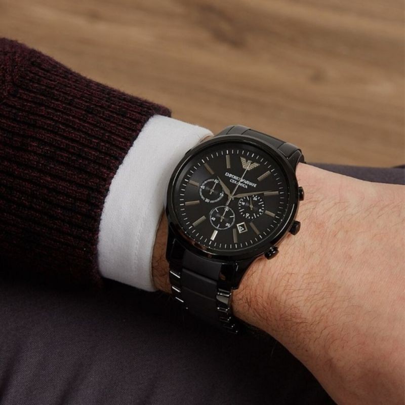 EMPORIO ARMANI นาฬิกาข้อมือผู้ชาย รุ่น AR1451 Ceramica Chronograph Black Dial - Black