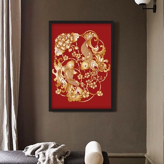 SB Design Square รูปพร้อมกรอบ DoseArt รุ่น Two Koi Red and Gold 45x60 cm (48x63x0 ซม.)