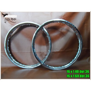 STEEL "CHROME" F&amp;R WHEEL RIM 16x1.40 DOT36 and 16x1.60 DOT36 for MOTORCYCLE  / วงล้อเหล็ก(ชุบโครเมียม)สำหรับมอเตอร์ไซค์