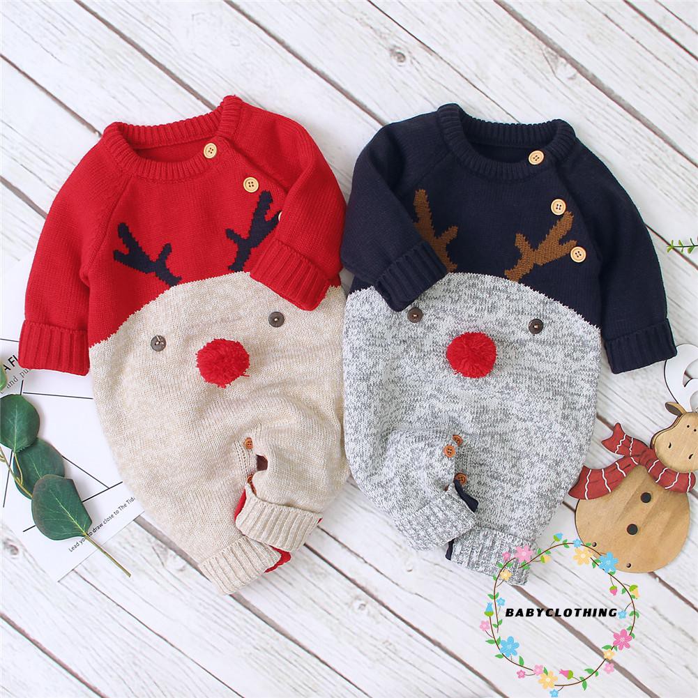 Bbcq-xmas ชุดบอดี้สูทเด็กเสื้อกันหนาวแขนยาวเสื้อถักกวาง Romper