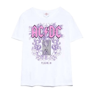 ย้อนยุคเสื้อยืดวง acdc สีขาว - PLUG ME IN / เสื้อยืดวง acdc / เสื้อยืดวงดนตรี / acdc / vintageS-5XL