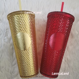 Starbucks Studded Lucky Couple Gold &amp; Red แก้วหนาม สตาร์บัคส์ สีแดง &amp; สีทอง