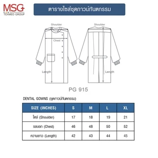 MSGtexmed ชุดกาวน์ทันตกรรม,กาวน์ห้องแลป,กาวน์คลุม แบบไม่กันน้ำ (รุ่น PG915)