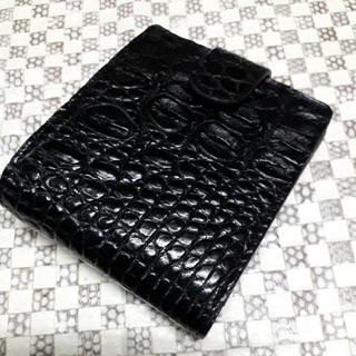 crocodile skin pocket coin snap bifold wallet blackกระเป๋าหนังจระเข้แท้สีดำ