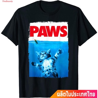 เสื้อยืดผ้าฝ้ายพิมพ์ลายขายดีเสื้อผ้ามีสไตล์TheBeauty ใหม่ แมว น่าสนใจ น่ารัก  Paws Cat And Mouse Top, Cute Funny Cat Lov