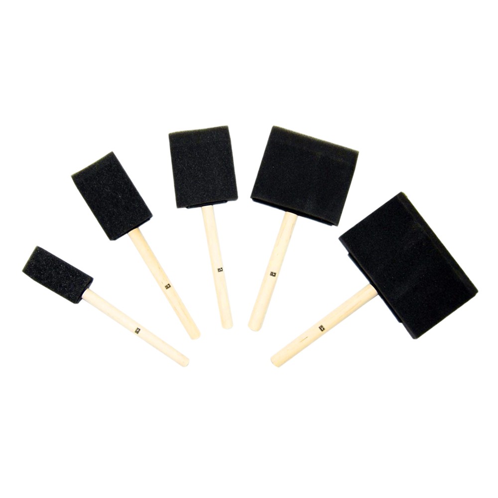 NANDEE Sponge Brushes Set (ชุดแปรงฟองน้ำแบนด้ามไม้คละขนาดแพ็ค 5 ชิ้น) 906