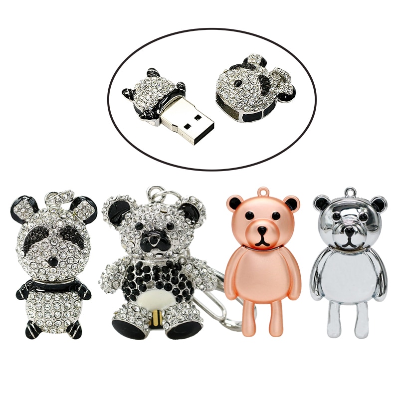 + ฟรีเพชรคริสตัล Panda USB แฟลชไดรฟ์ Thumb Pendrive คริสตัลสัตว์หมี U Disk สร้อยคอหน่วยความจํา USB S