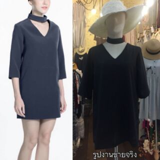 มินิเดรส คอวีแขนสั้น +ปลอกคอ Choker