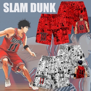 Slam Dunk กางเกงขาสั้นลําลองแฟชั่นทรงหลวมเอวสูงลายการ์ตูนอนิเมะ