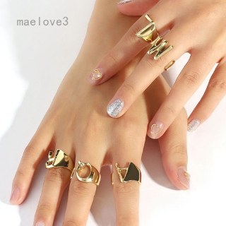 maelove3.th เครื่องประดับแหวนโลหะสีทองตัวอักษร a - t hollow a z สามารถปรับได้