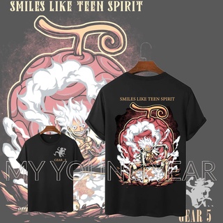 เสื้อยืดวันพีซยิ้มเหมือนวิญญาณวัยรุ่น Monkey D. Luffy Mode Gear 5 อะนิเมะ Tshirt Design uN0