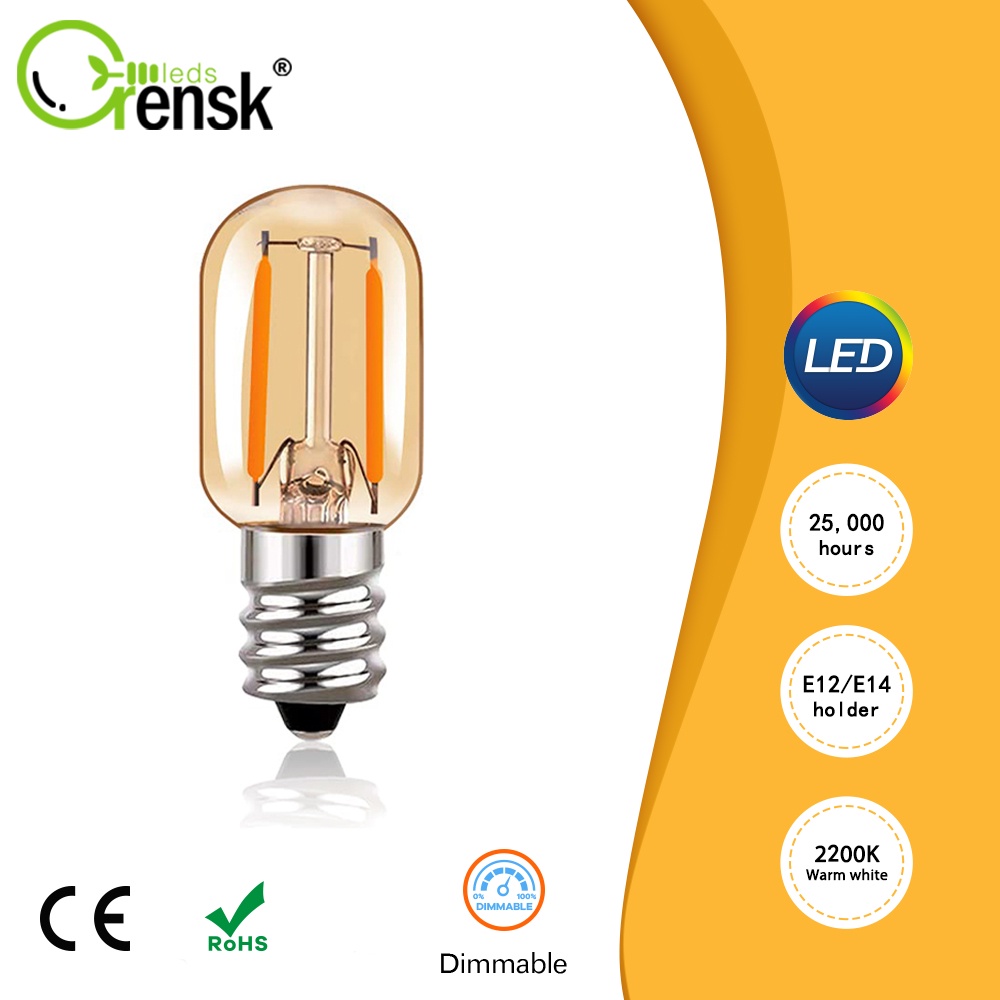 Grensk Led Edison หลอดไฟ T22 1W E12 E14 LED Tubular Filament หลอดไฟ Warm White 220V หลอดไฟหรี่แสงได้สําหรับโคมระย้าเปลี่ยน