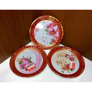 ถาดเคลือบลายดอก ขนาดเส้นผ่านศูนย์กลาง 30ซม. แพค3 ลวดลายสวยงาม