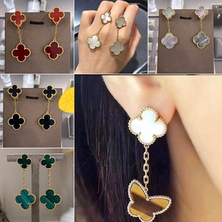 [พร้อมส่ง] Van Cleef &amp; Arpels/vca ต่างหู จี้รูปใบโคลเวอร์สี่แฉก ผีเสื้อ หินอาเกต หินโมรา