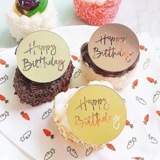 ป้ายวันเกิด ป้ายเค้กอะคริลิค ป้าย happy birthday แบบเหรียญ สำหรับคัพเค้ก